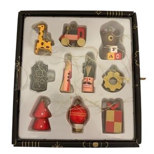 FAO Schwarz Festive Miniature Ornament Collection Wooden Red Multi